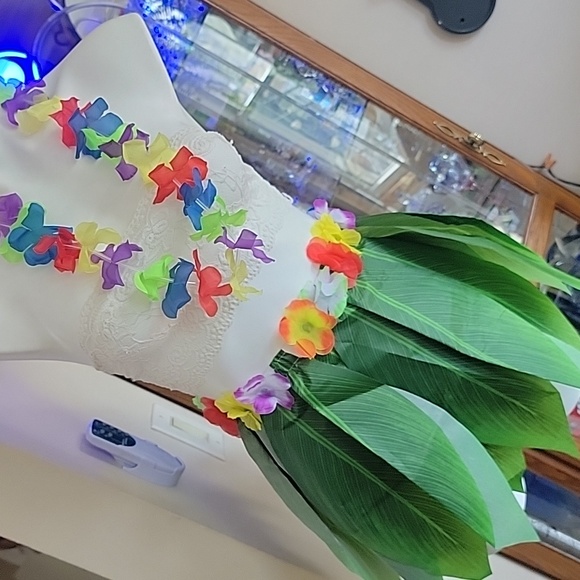 Hawaiian Hula Banana  Leaf Grass Skirt W/Flower lai. - Picture 1 of 7